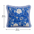 Hand Block Printed Blue Cushion Cover - Sanganeri Floral Pillow Cover
