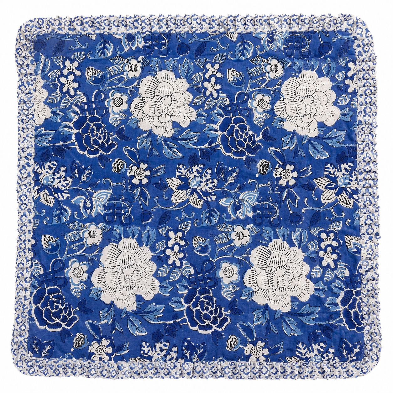 Hand Block Printed Blue Cushion Cover - Sanganeri Floral Pillow Cover