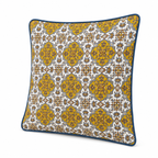 Hand Block Printed Blue & Mustard Cotton Cushion Cover |  40x40 cm | Hidden Zipper | Premium Home Decor
