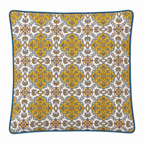 Hand Block Printed Blue & Mustard Cotton Cushion Cover |  40x40 cm | Hidden Zipper | Premium Home Decor