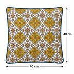 Hand Block Printed Blue & Mustard Cotton Cushion Cover |  40x40 cm | Hidden Zipper | Premium Home Decor