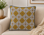 Hand Block Printed Blue & Mustard Cotton Cushion Cover |  40x40 cm | Hidden Zipper | Premium Home Decor
